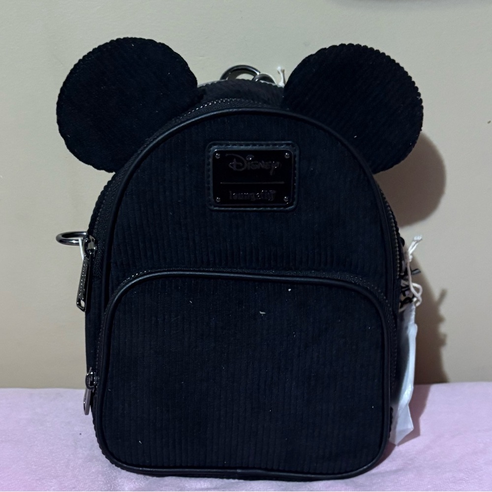 Loungefly Mickey Mouse Corduroy Ears Mini Backpack Convertible Crossbody Bag new